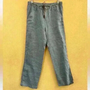 Cotton World 100% Linen Chambray Blue Pant With Belt Size Medium EUC!